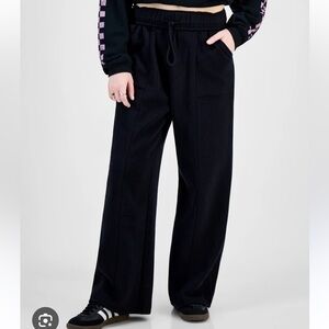 Planet Heart Black Foldover Wide Leg Sweatpants